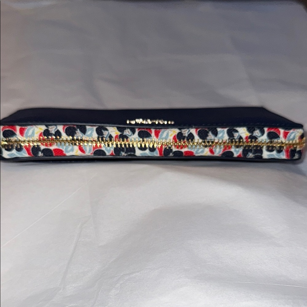 NWOT-Kate Spade Navy Blue Wallet with Flower Print Around Zipper - Picture 8 of 16